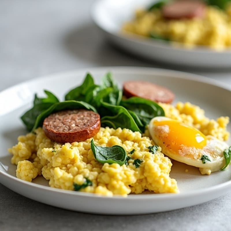 Egg White Scramble with Turkey Sausage and Spinach