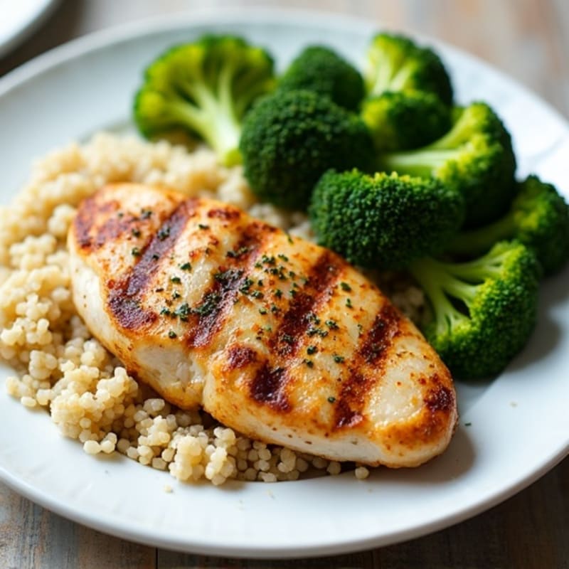 Grilled Chicken Breast with Quinoa and Steamed Broccoli