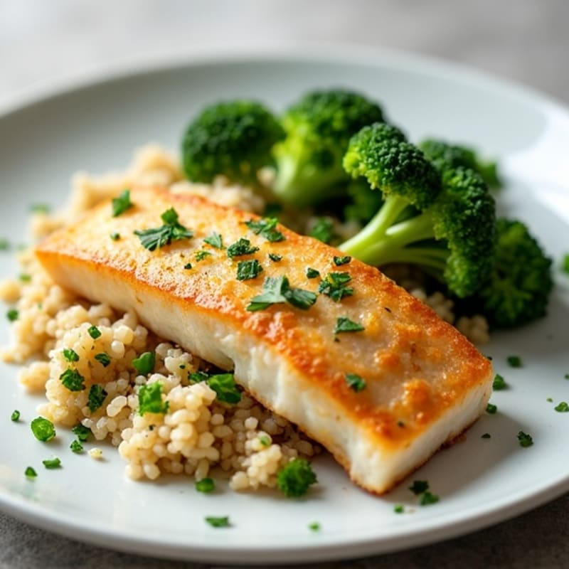 Seared Cod with Steamed Broccoli and Quinoa