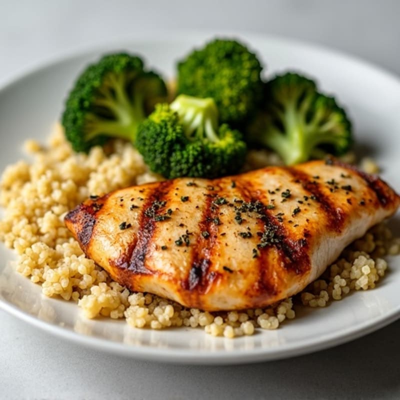 Grilled Chicken Breast with Quinoa and Roasted Broccoli