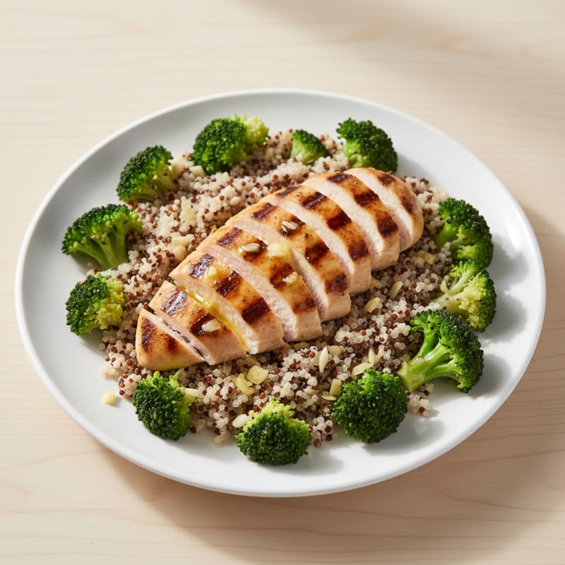 Grilled Chicken Breast with Quinoa and Steamed Broccoli