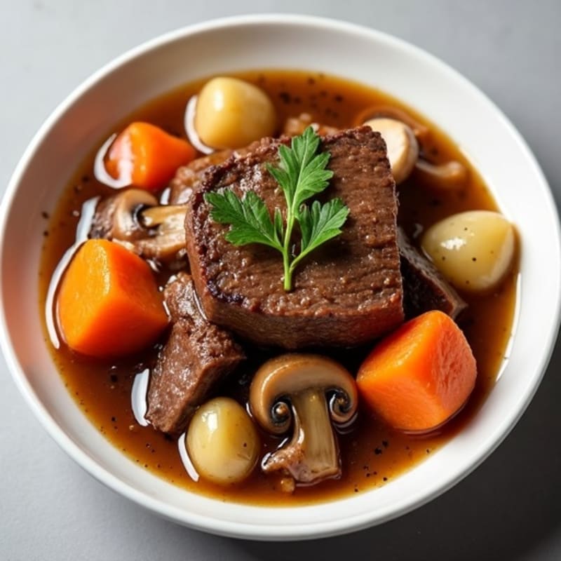 Tender Braised Beef with Savory Root Vegetables and Mushrooms
