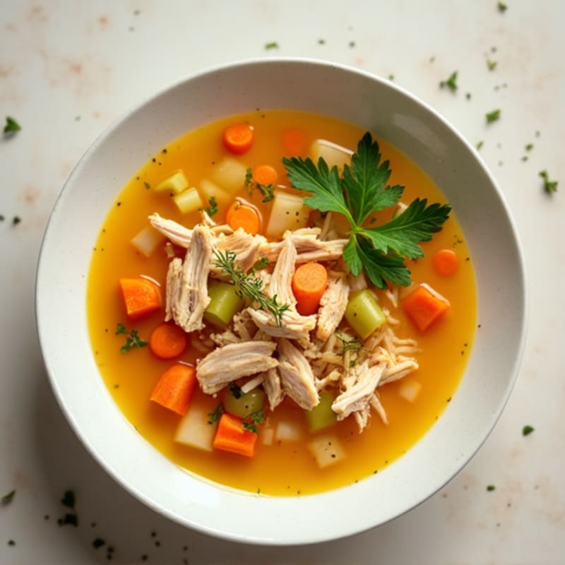 Healing Turmeric-Ginger Bone Broth with Shredded Chicken