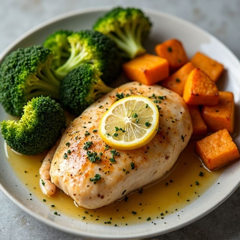 Sheet Pan Lemon-Herb Chicken with Roasted Broccoli and Sweet Potatoes