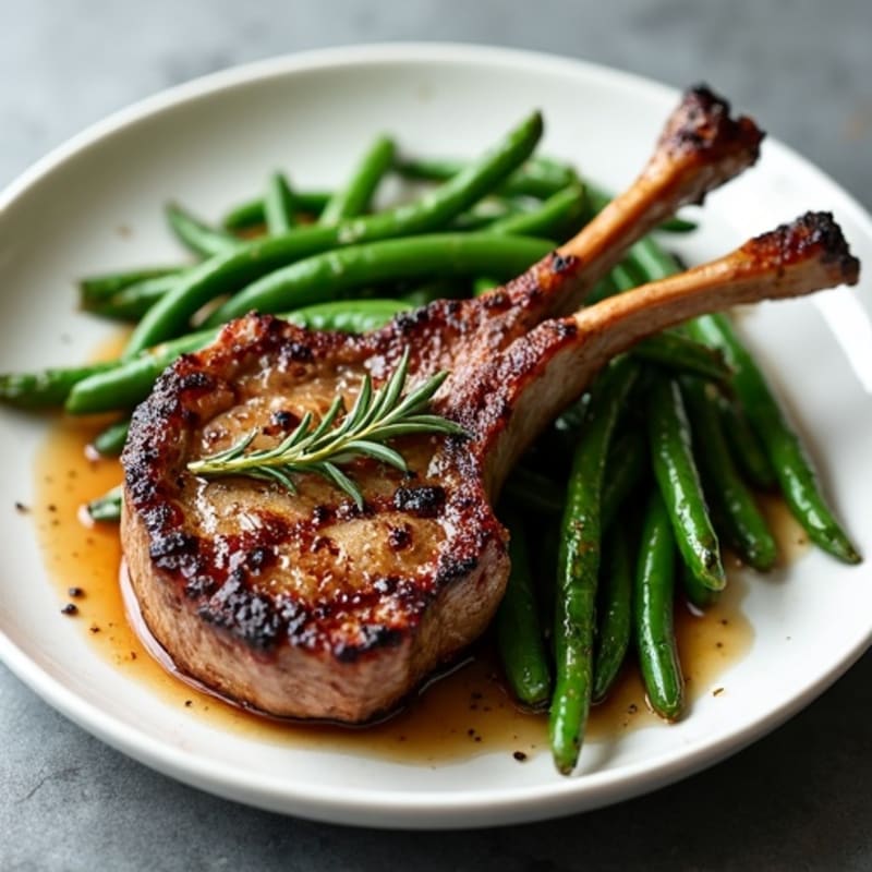 Tender Grilled Herb Lamb Chops with Roasted Green Beans