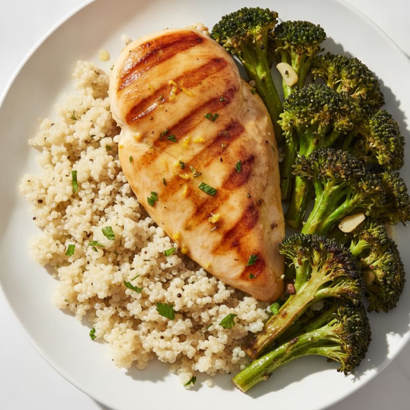 Grilled Chicken Breast with Quinoa and Roasted Broccoli