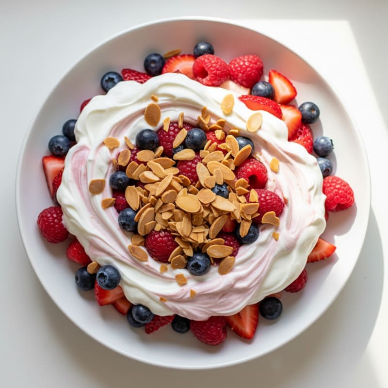 Greek Yogurt Protein Parfait with Mixed Berries and Almonds