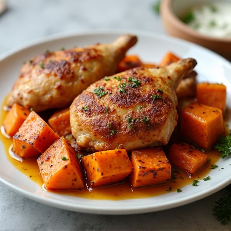Crispy Sheet Pan Chicken Thighs with Roasted Sweet Potatoes