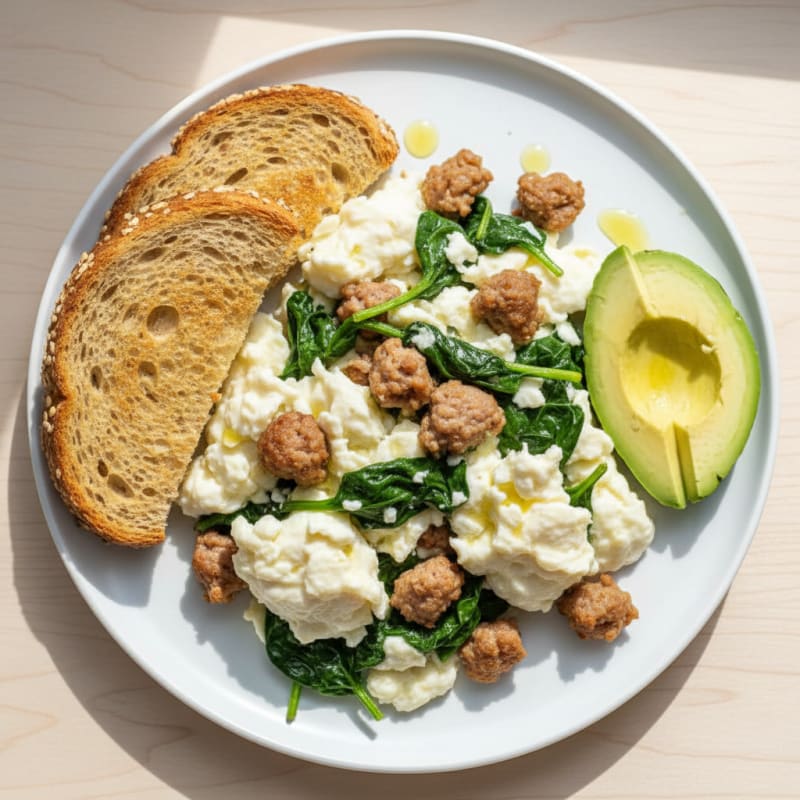 Egg White Scramble with Spinach and Turkey Sausage