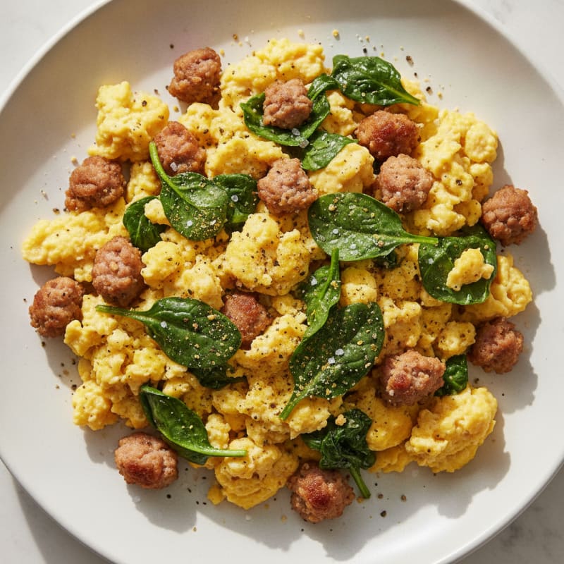 Sausage and Egg Scramble with Spinach