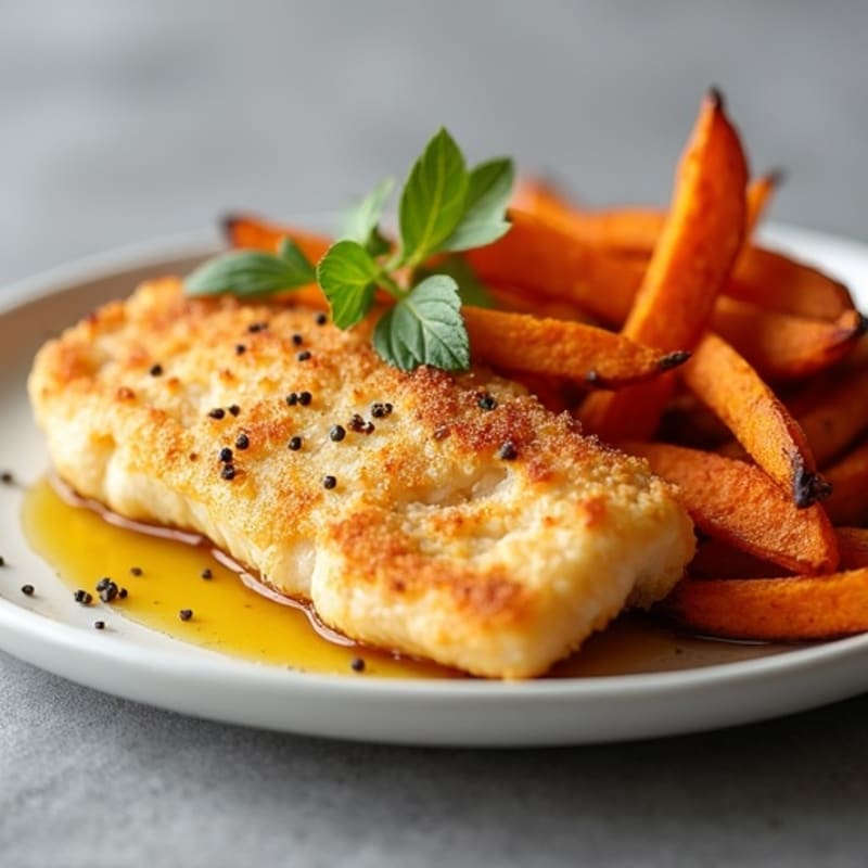 Crispy Baked Cod with Roasted Sweet Potato Fries