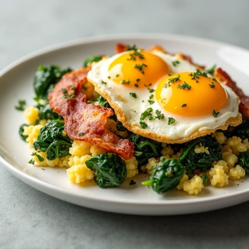 Cottage Cheese Egg Scramble with Spinach and Turkey Bacon
