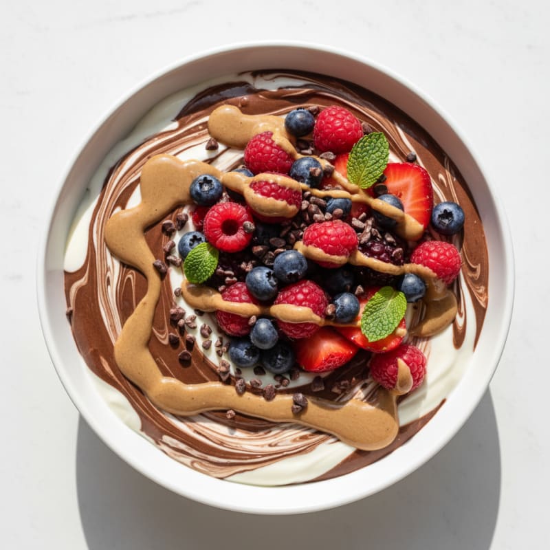 Creamy Greek Yogurt Bowl with Chocolate Protein and Mixed Berries