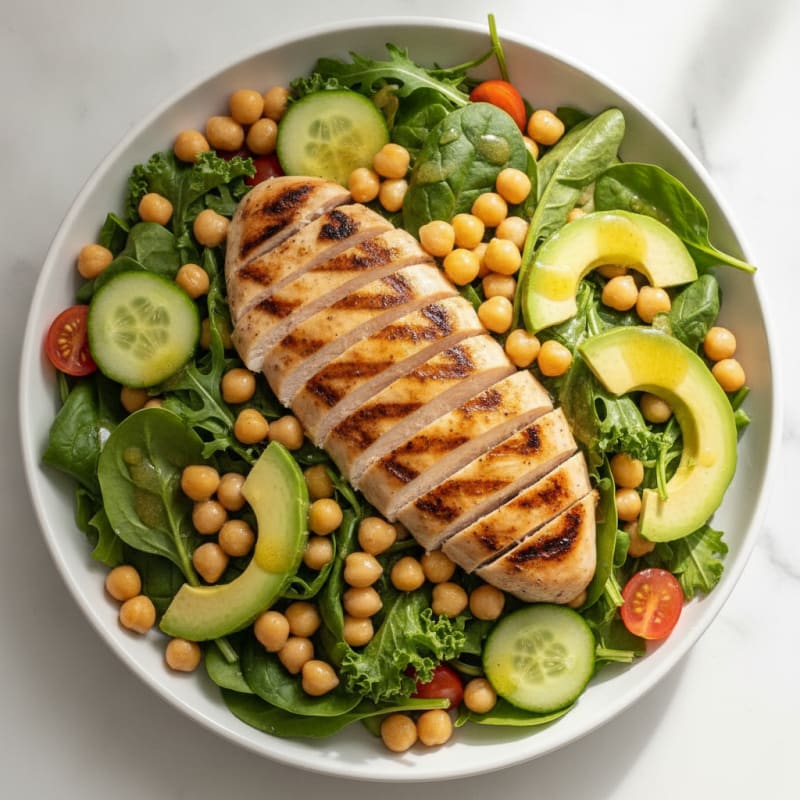 Grilled Chicken Salad with Mixed Greens and Chickpeas