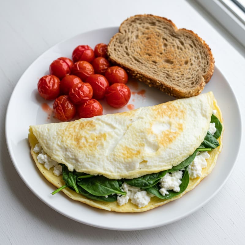 Egg White Spinach Omelette with Cottage Cheese and Cherry Tomatoes