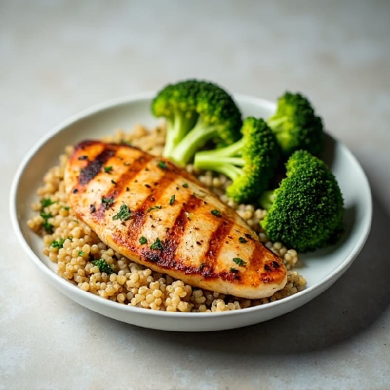 Grilled Chicken Breast with Quinoa and Roasted Broccoli