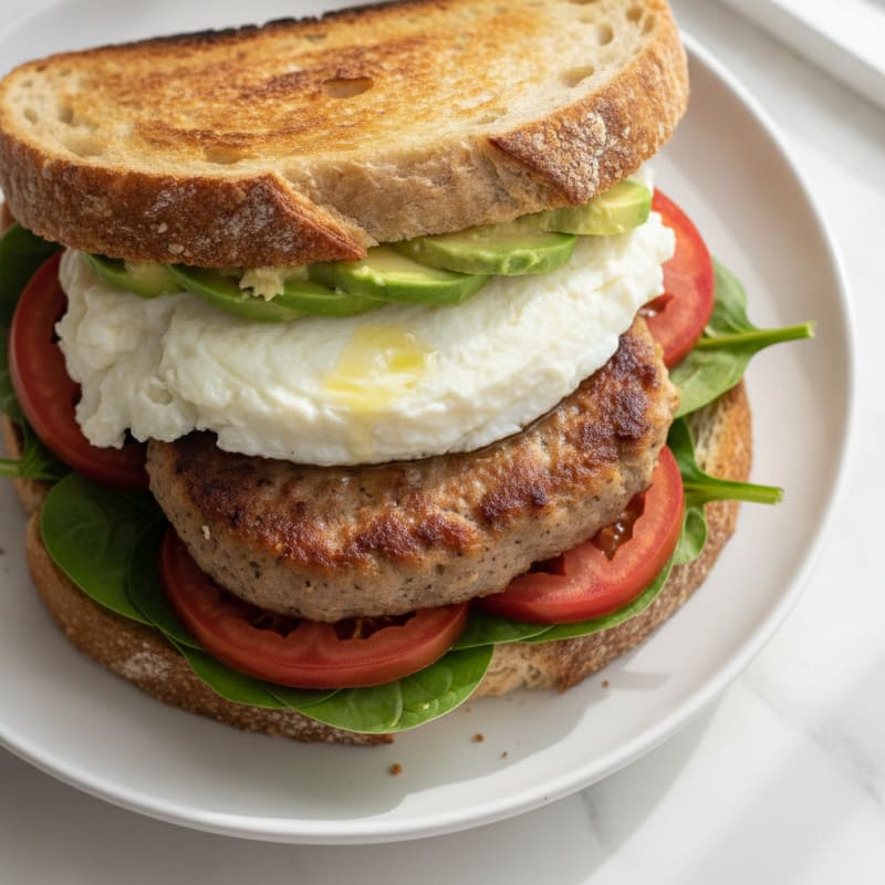 Egg White and Chicken Sausage Breakfast Sandwich with Toasted Bread