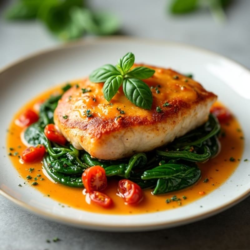 Pan-Seared Chicken with Creamy Sun-Dried Tomato Sauce and Fresh Spinach