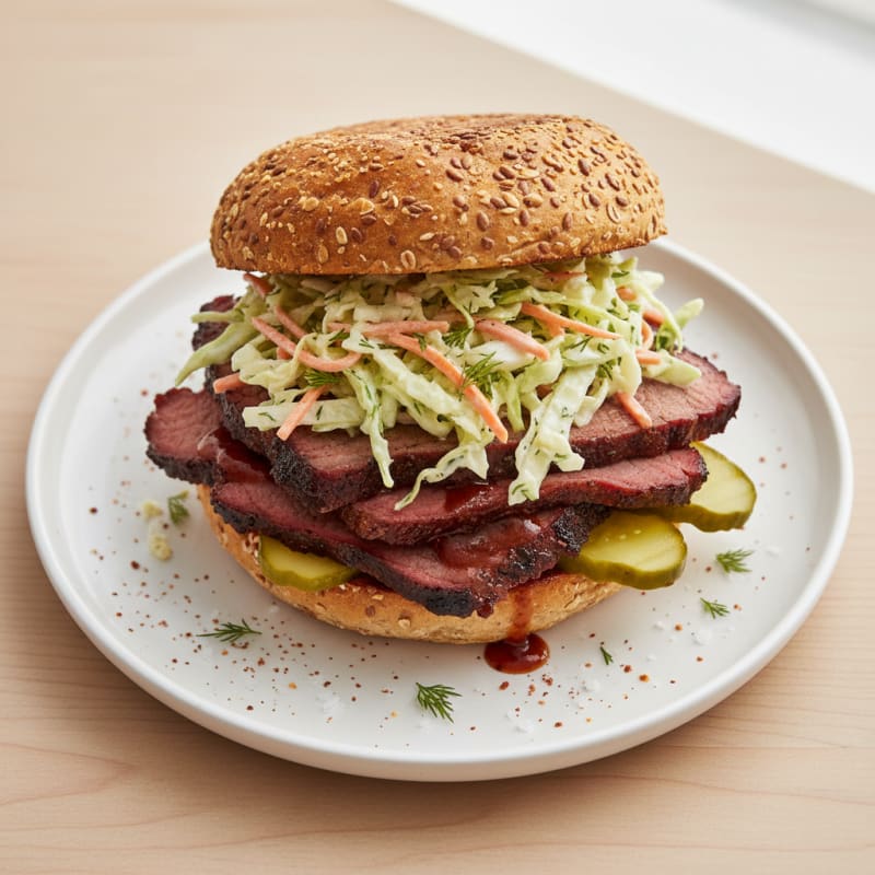 Smoky Brisket Sandwich with Tangy Slaw
