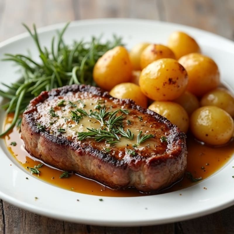 Herb-Garlic Butter Seared Steak with Roasted Baby Potatoes