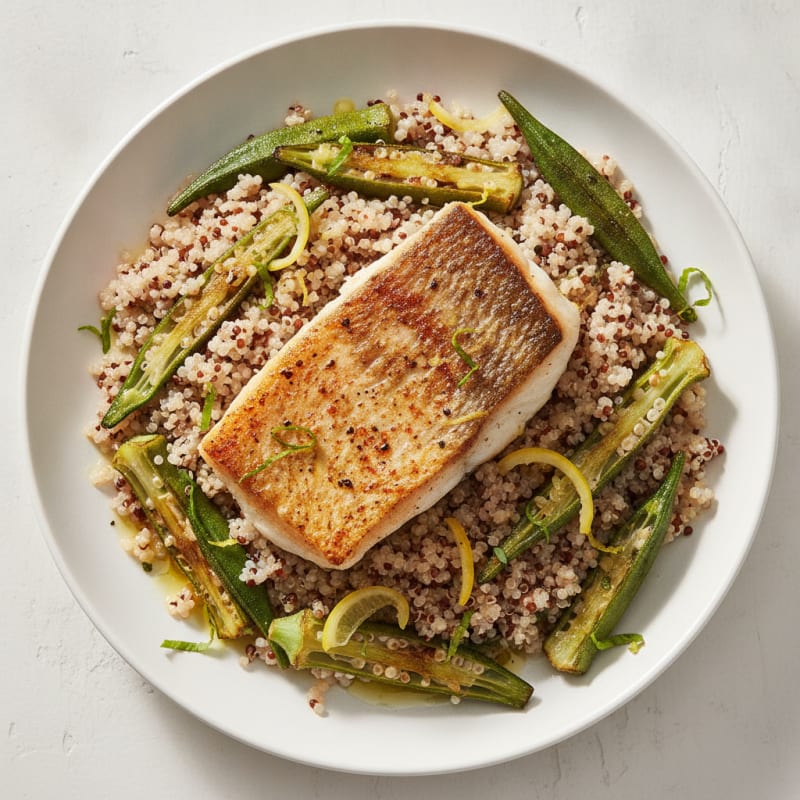 Pan-Seared Red Fish with Roasted Okra