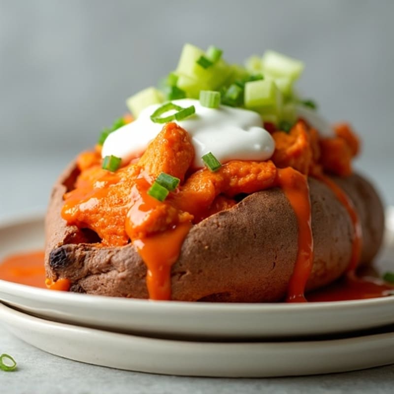 Creamy Buffalo Chicken Stuffed Sweet Potatoes
