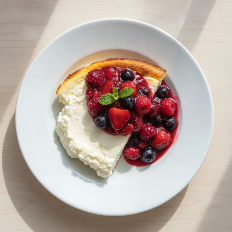 Cottage Cheese Protein Cheesecake with Berry Compote