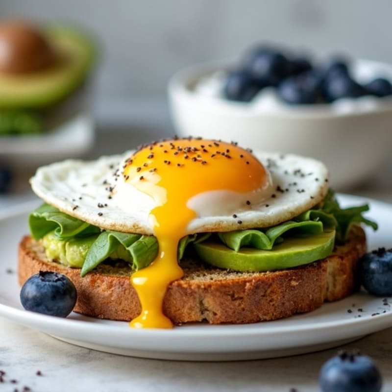 Egg and Avocado Toast with Chia Blueberry Yogurt Parfait