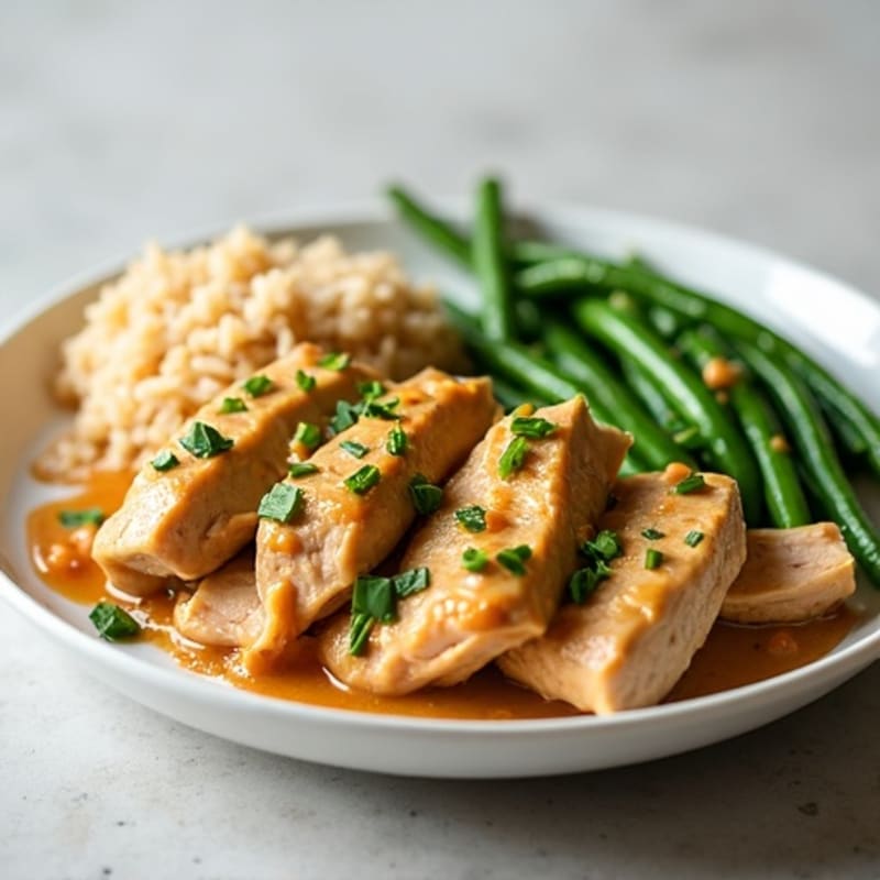 Creamy Peanut Chicken with Roasted Green Beans