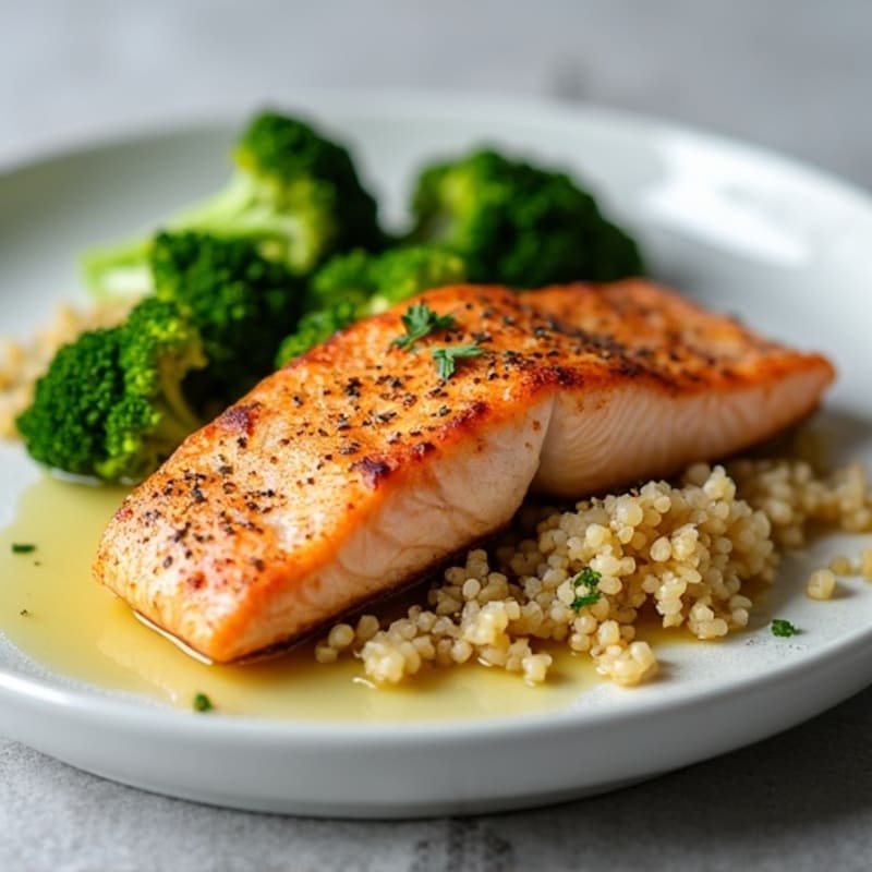Seared Salmon with Roasted Broccoli and Quinoa