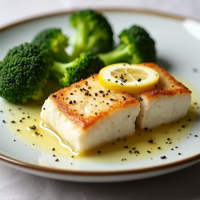 Seared Cod with Steamed Broccoli and Lemon