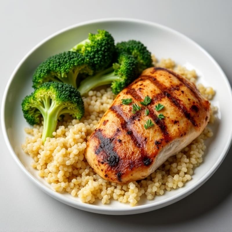Grilled Chicken Breast with Steamed Broccoli and Quinoa