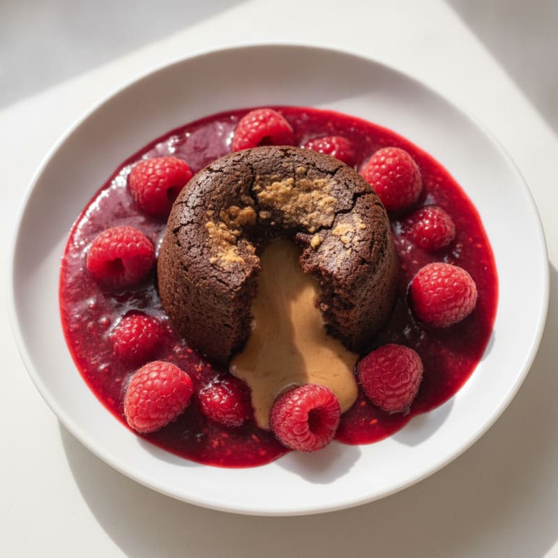 Chocolate Lava Cake with Raspberry Coulis