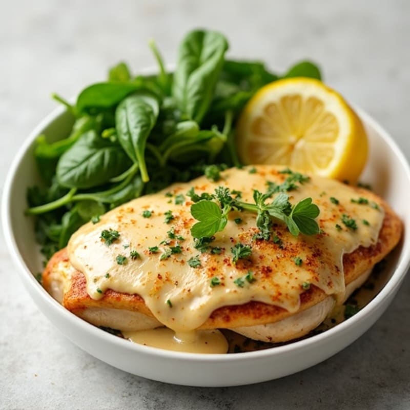 Creamy Tahini Lemon Chicken with Fresh Herb Salad