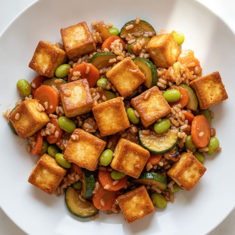 Sweet and Sour Tofu with Edamame Stir-Fry