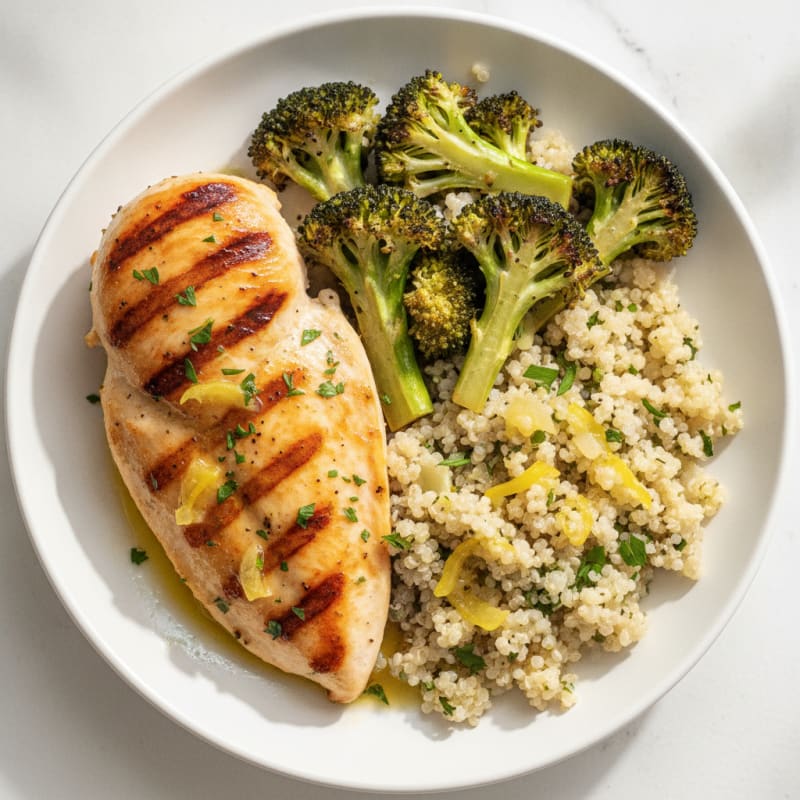 Grilled Chicken Breast with Roasted Broccoli and Quinoa