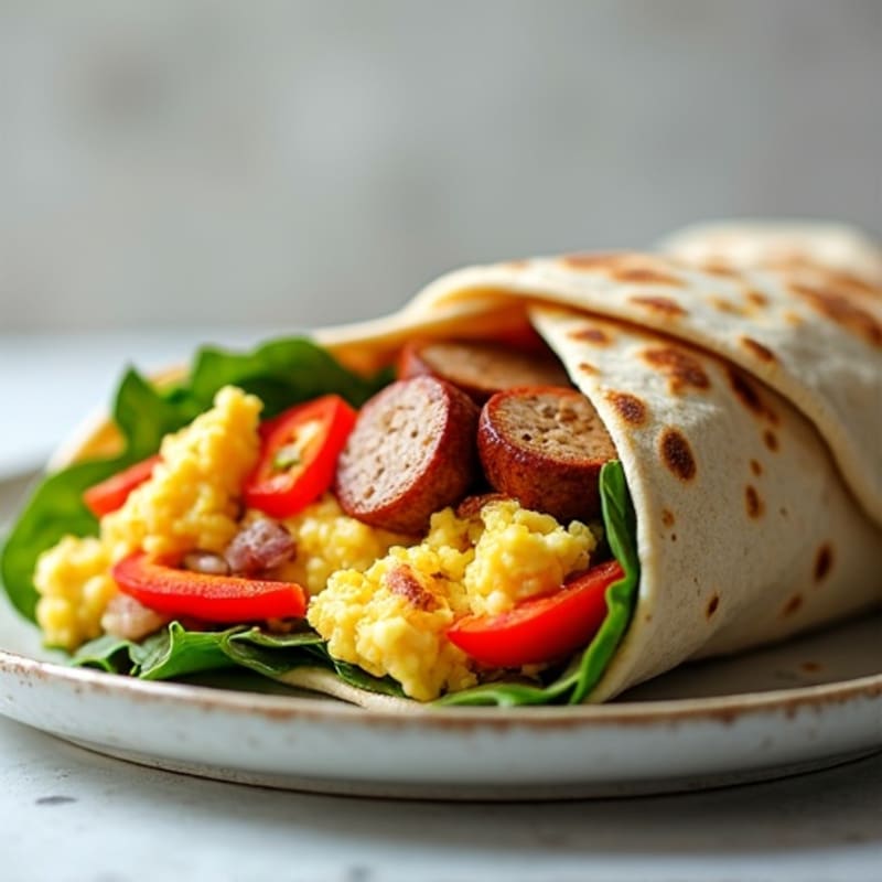 Scrambled Egg, Lean Turkey Sausage, and Roasted Veggie Whole Grain Burrito