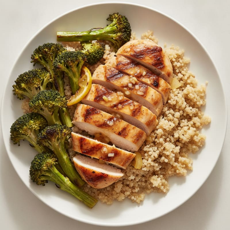 Grilled Chicken Breast with Quinoa and Roasted Broccoli