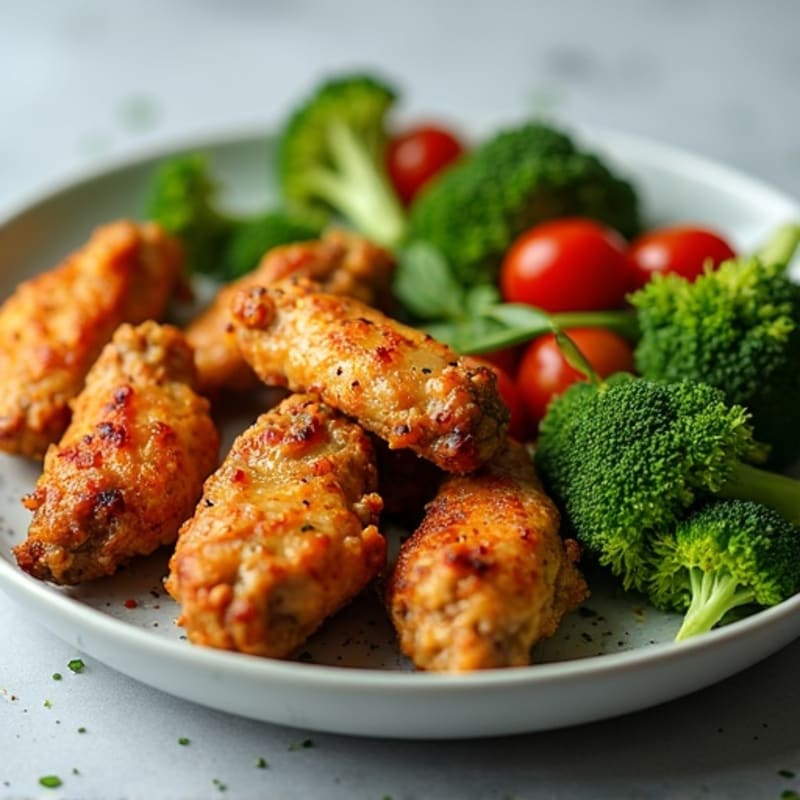 Crispy Baked Chicken Wings with Roasted Broccoli and Fresh Green Salad