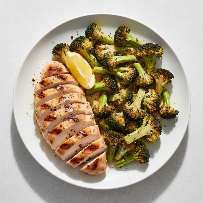 Grilled Chicken Breast with Roasted Broccoli and Lemon