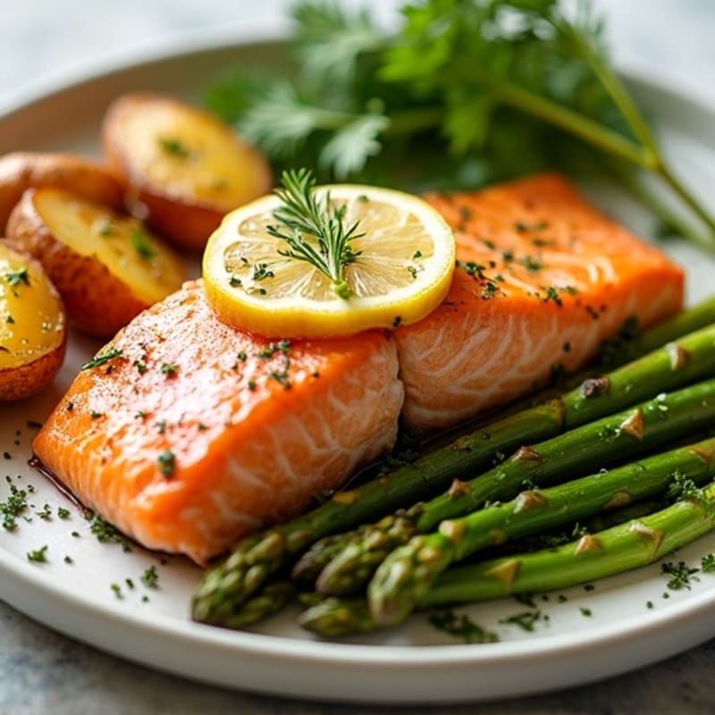 Sheet Pan Lemon-Dill Salmon with Roasted Asparagus and Crispy Potatoes