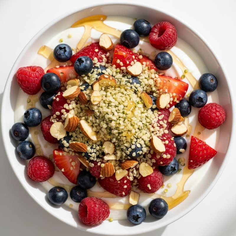 Silky Greek Yogurt Bowl with Hemp Seeds and Mixed Berries