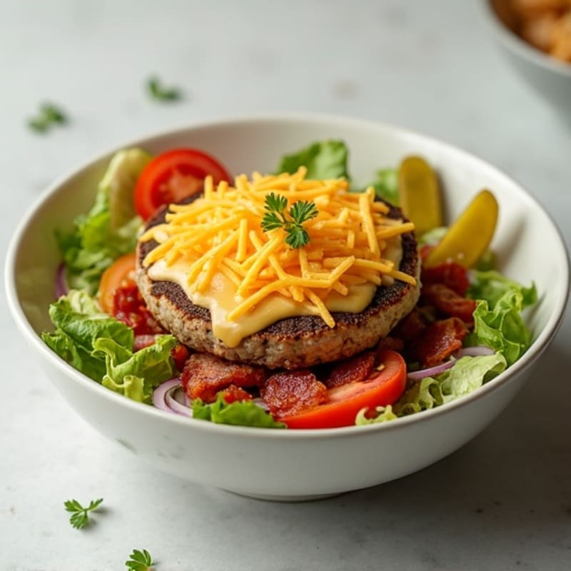Healthy Cheeseburger Bowl with Crispy Turkey Bacon