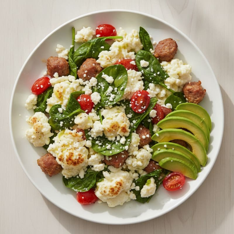 Egg White and Turkey Sausage Scramble with Spinach and Feta