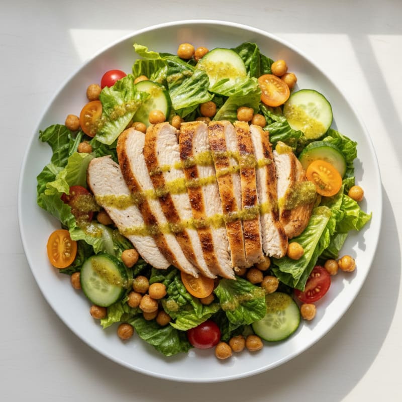 Grilled Turkey Breast Salad with Chickpeas and Crunchy Romaine