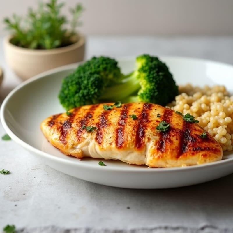 Grilled Chicken Breast with Quinoa and Steamed Broccoli