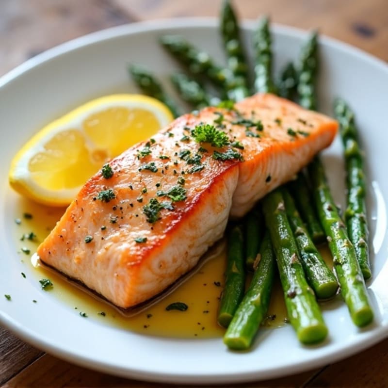 Lemon-Garlic Pan-Seared Salmon with Roasted Asparagus