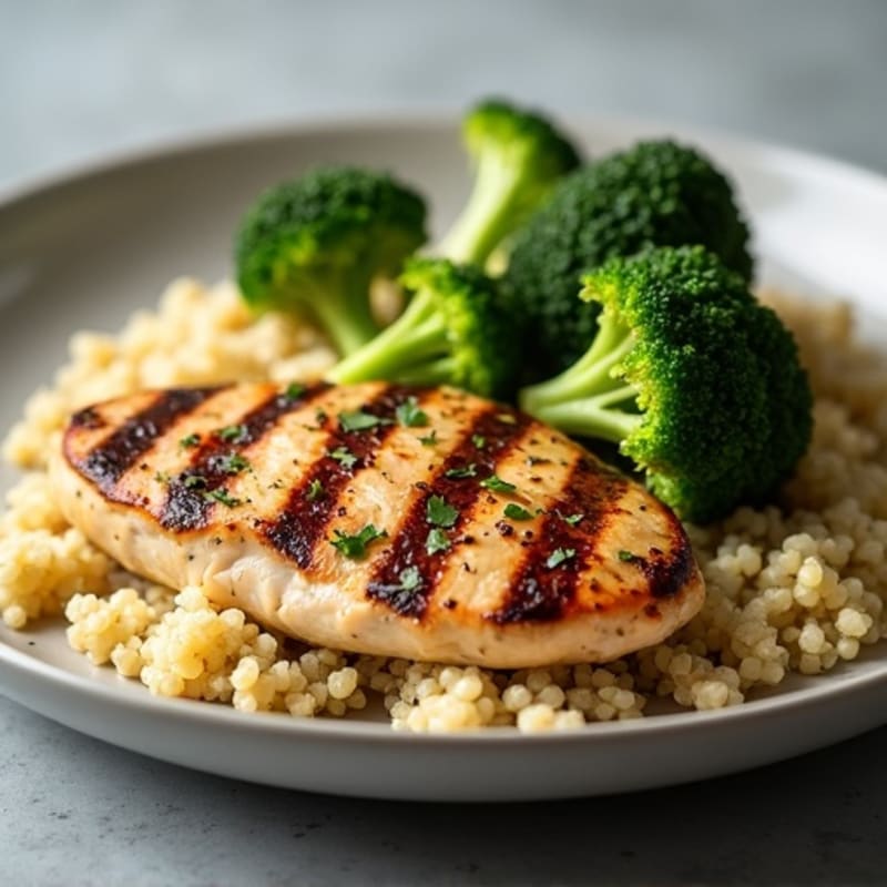 Grilled Chicken Breast with Roasted Broccoli and Quinoa