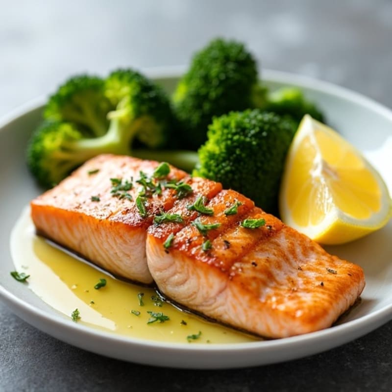 Seared Salmon with Roasted Broccoli and Lemon