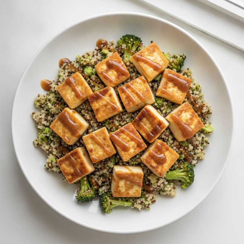 Seared Tofu with Broccoli and Quinoa Pilaf